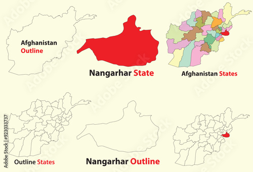 Nangarhar map vector of Afghanistan, Nangarhar line map, Nangarhar with city map, Nangarhar outline map photo