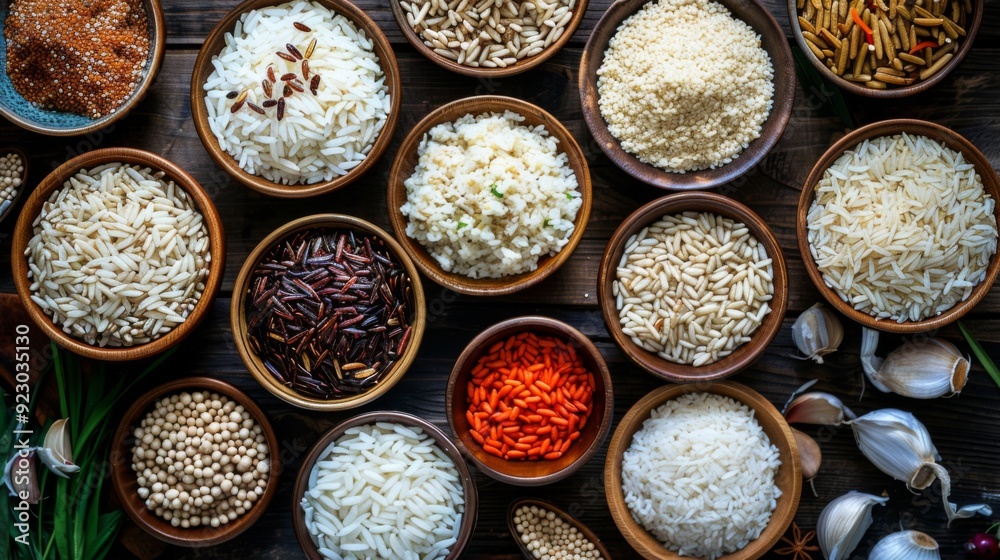An assortment of rice dishes from around the world, celebrating the cultural diversity and culinary creativity of rice-based meals.