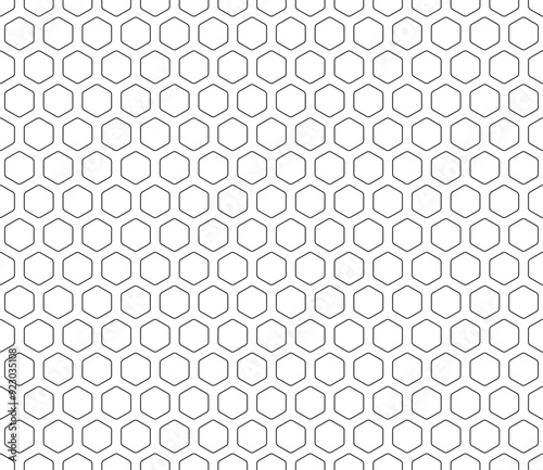 Abstract background with geometric mosaic shapes. Rounded hexagons mosaic cells with padding. Hexagon cells. Seamless tileable vector illustration.