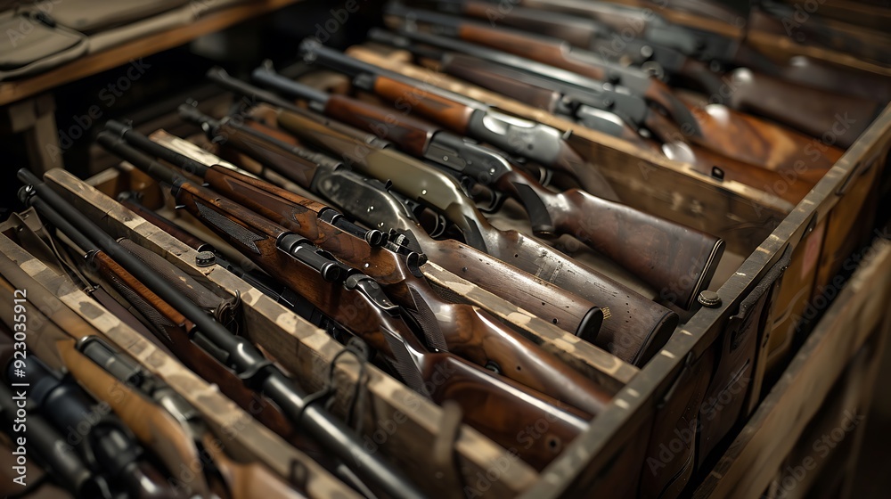Collection of rifles and carbines in storage Collection of rifles and carbines in storage