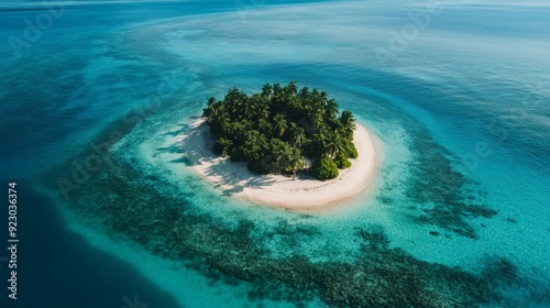 Serene Aerial View of Untouched Tropical Island in Clear Turquoise Waters - A Drift into Paradise