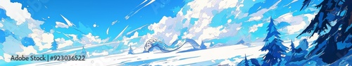 Magical Winter Wonderland: Enchanting Anime-Style Snowy Forest with Hibernating Cobra. Dreamy 4K Illustration for 2025 Spring Festival and Christmas. Creative Marketing Background for Game Art and Boo photo