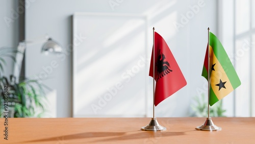 FLAGS OF ALBANIA AND SAO TOME ON TABLE