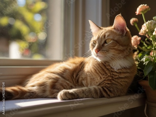 Wallpaper Mural An orange cat sits by the window with soft light. Torontodigital.ca