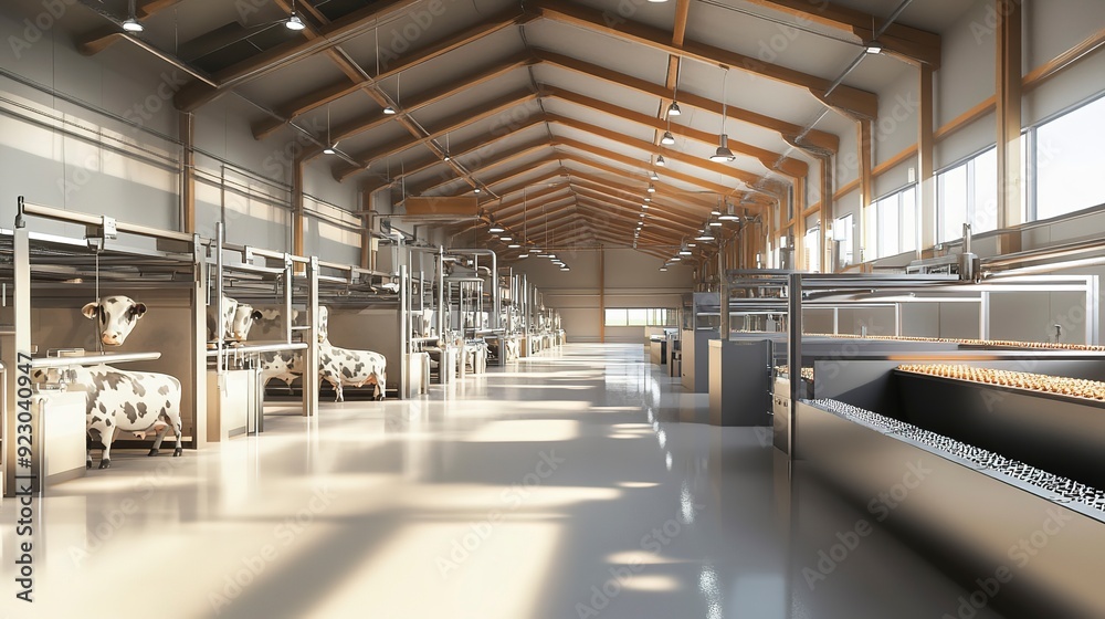 concept art of a farm with automated feeding and milking systems for dairy cows showcasing agricultural technology concept art of a farm with automated feeding and milking systems for dairy cows showcasing agricultural technology