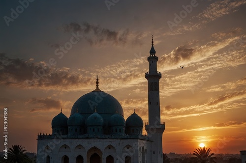 The Mosque with Sunset and Shiloutte photo