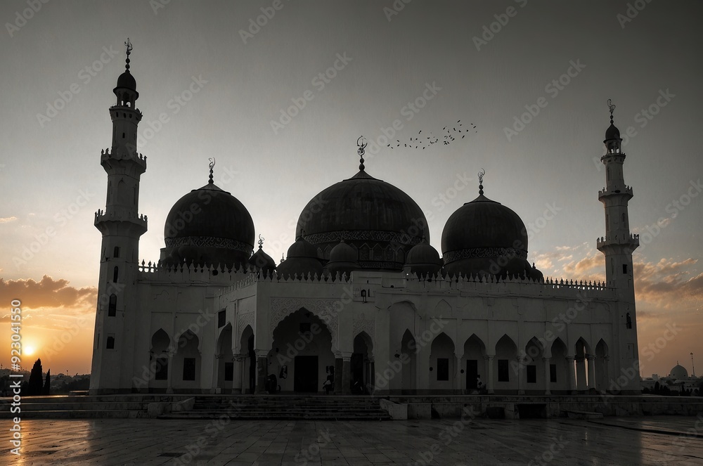 Obraz premium The Mosque with Sunset and Shiloutte