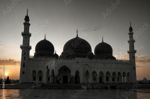 The Mosque with Sunset and Shiloutte photo