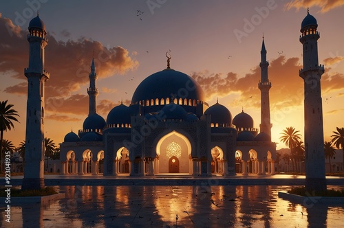 The Mosque with Sunset and Shiloutte photo