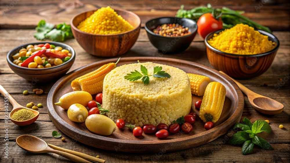 Traditional northeastern Brazilian dish made with corn flour, served with various toppings, Cuscuz, Brazil, Northeast, Food Traditional northeastern Brazilian dish made with corn flour, served with various toppings, Cuscuz, Brazil, Northeast, Food
