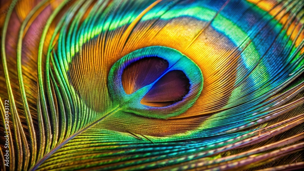 Obraz premium Close up image of vibrant peacock feather for background, peacock, feather, close up, colorful, exotic, bird, texture