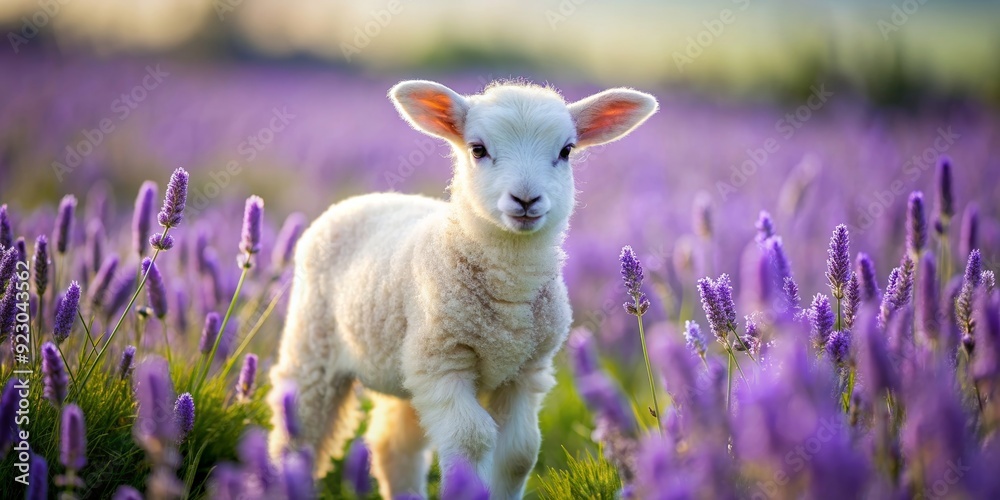 Fluffy white lamb playing in a lavender field, lamb, white, fluffy, lavender, field, flowers, nature, cute, playful, animal, farm Fluffy white lamb playing in a lavender field, lamb, white, fluffy, lavender, field, flowers, nature, cute, playful, animal, farm