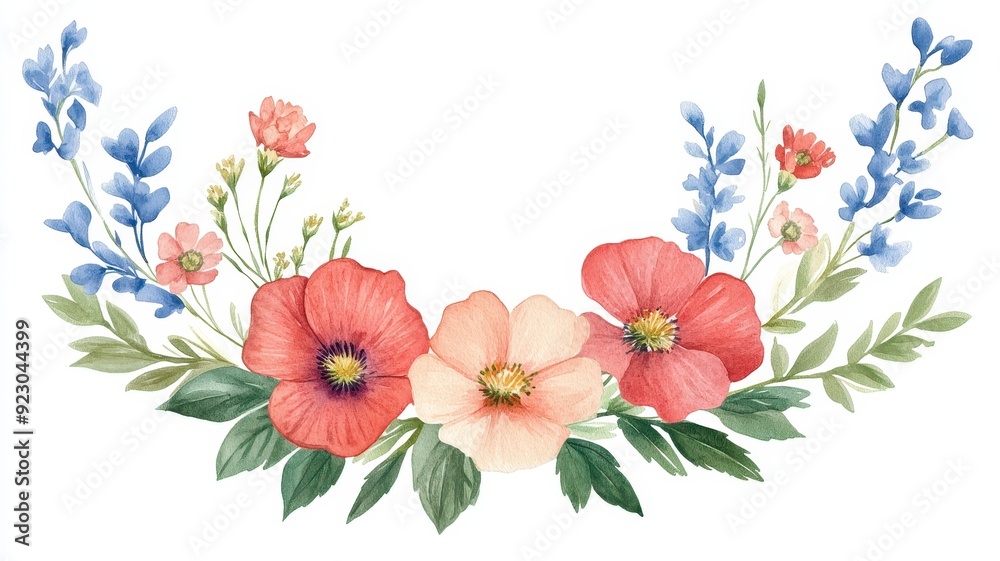 Blossoming Beauty - Wildflower Wreath with Vibrant Blooms and Natural Greens in Watercolor Style