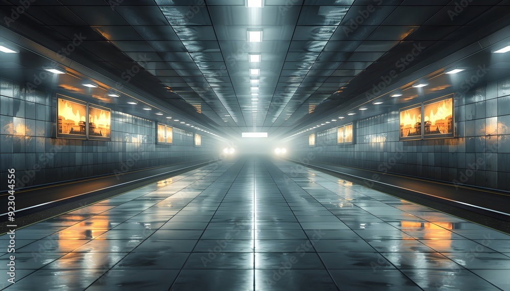 Empty underground tunnel, futuristic perspective. Empty underground tunnel, futuristic perspective.