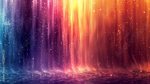 Vibrant waterfall cascades with colorful lights at night creating a magical ambiance
