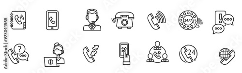 Call center outline icons set. Vector illustration