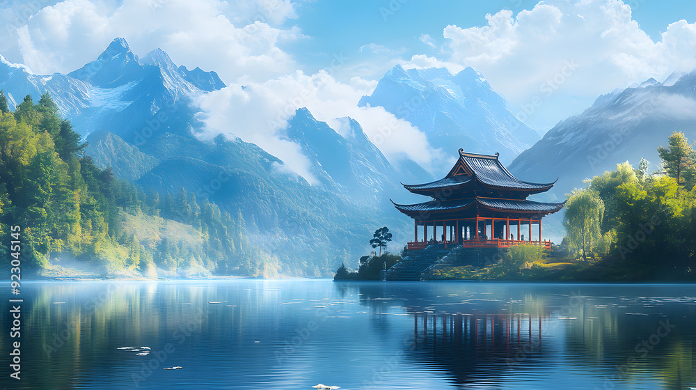 Temple by the Lake: A Serene Reflection of Ancient Architecture Amidst Majestic Mountains Temple by the Lake: A Serene Reflection of Ancient Architecture Amidst Majestic Mountains