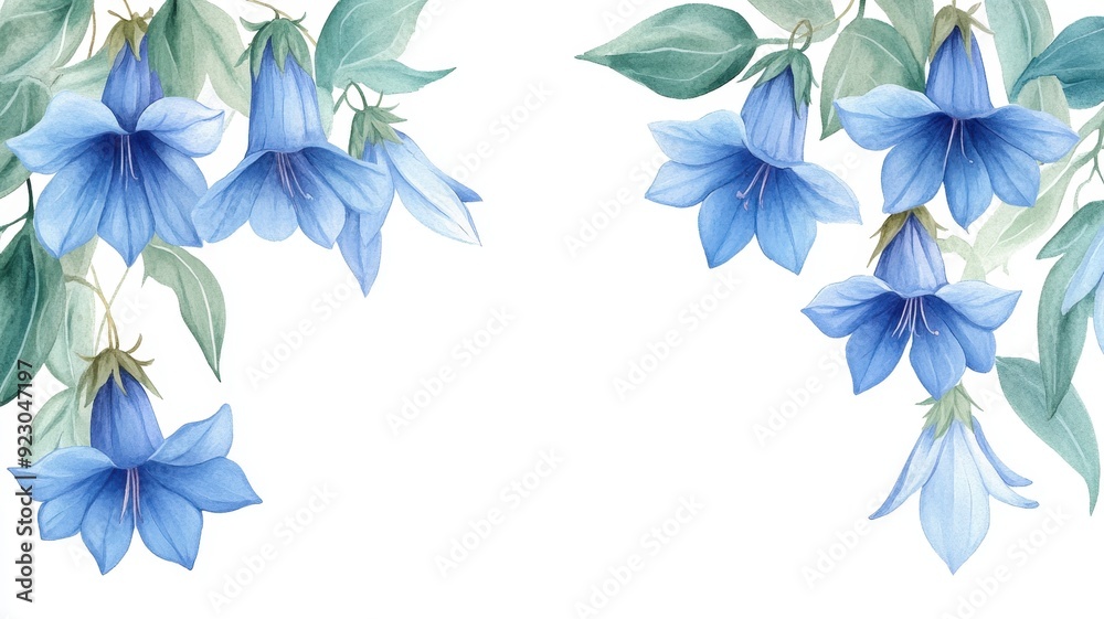 Tranquil Blooms: Watercolor Style Lobelia Flower Frame in Vibrant Blues with Trailing Petals