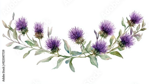 Delicate Thistle Wreath in Watercolor Style with Spiky Blooms and Wild Nature Vibes