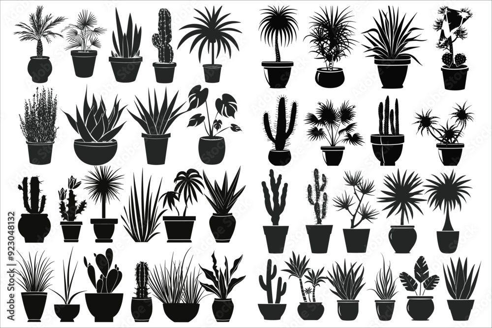 Set of decorative house plants silhouettes, Beautiful plants in decorative pots silhouettes, Silhouette of indoor plants in flower pot, Pot plants silhouette, Garden Plants Vector Silhouette Set of decorative house plants silhouettes, Beautiful plants in decorative pots silhouettes, Silhouette of indoor plants in flower pot, Pot plants silhouette, Garden Plants Vector Silhouette