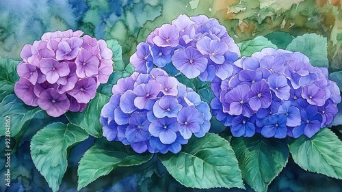 Tranquil Heliotrope Border with Fragrant Blooms in Rich Purple - Watercolor Style Botanical Illustration