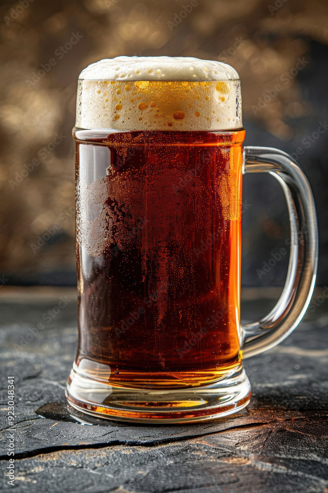 Dark Stone Beer mug with a frosty top, close-up with dark stone background Dark Stone Beer mug with a frosty top, close-up with dark stone background