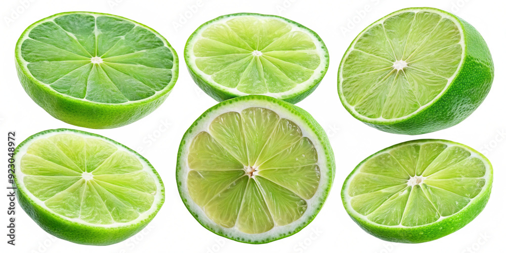 Set of Lime isolated. Lime half, slice, piece isolate on white