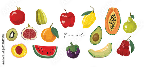 Fruit in Hand-drawn style set , Drawing of food elements for design menu label packaging . icons vector illustration
