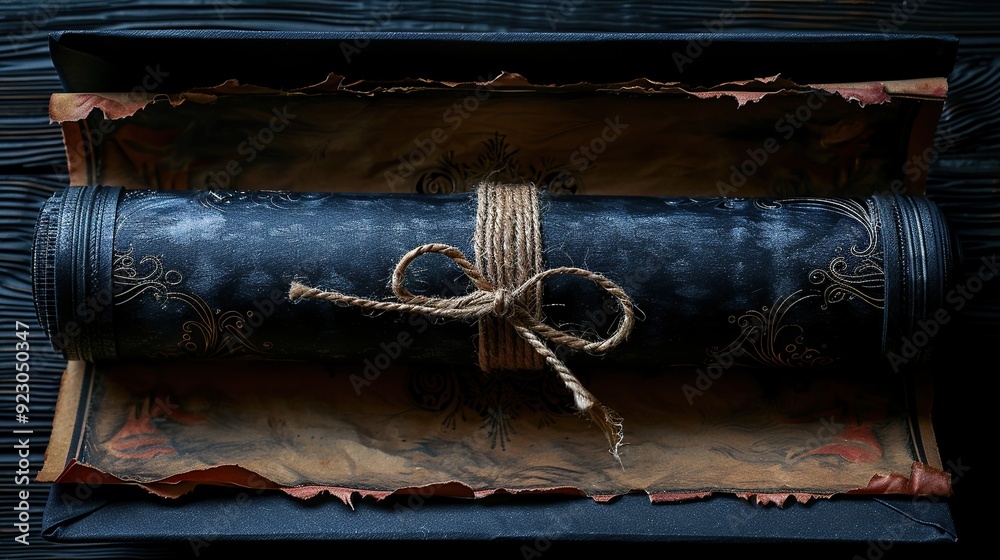 graduation cap,a rolled diploma on black background flat lay top view ...
