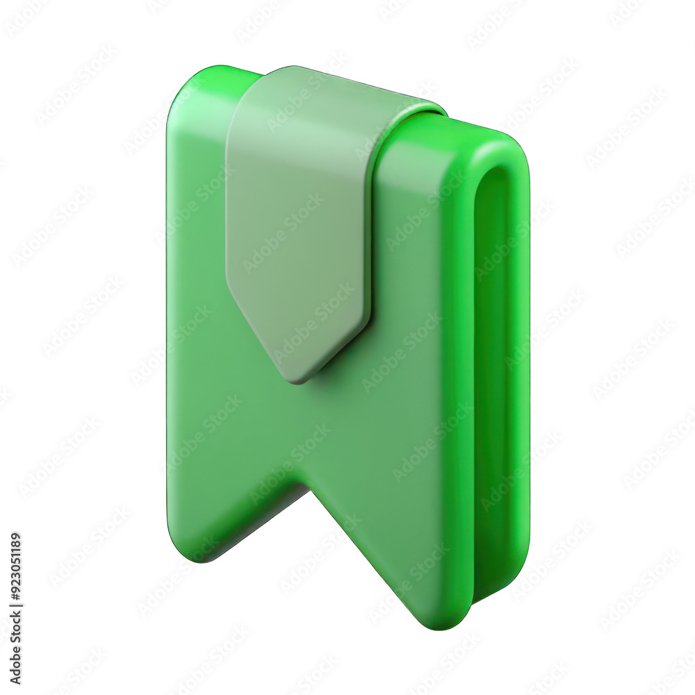 Green bookmark icon 3d front view isolated on transparent background Green bookmark icon 3d front view isolated on transparent background