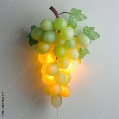 A decorative lamp shaped like a bunch of green grapes, emitting a warm glow. photo