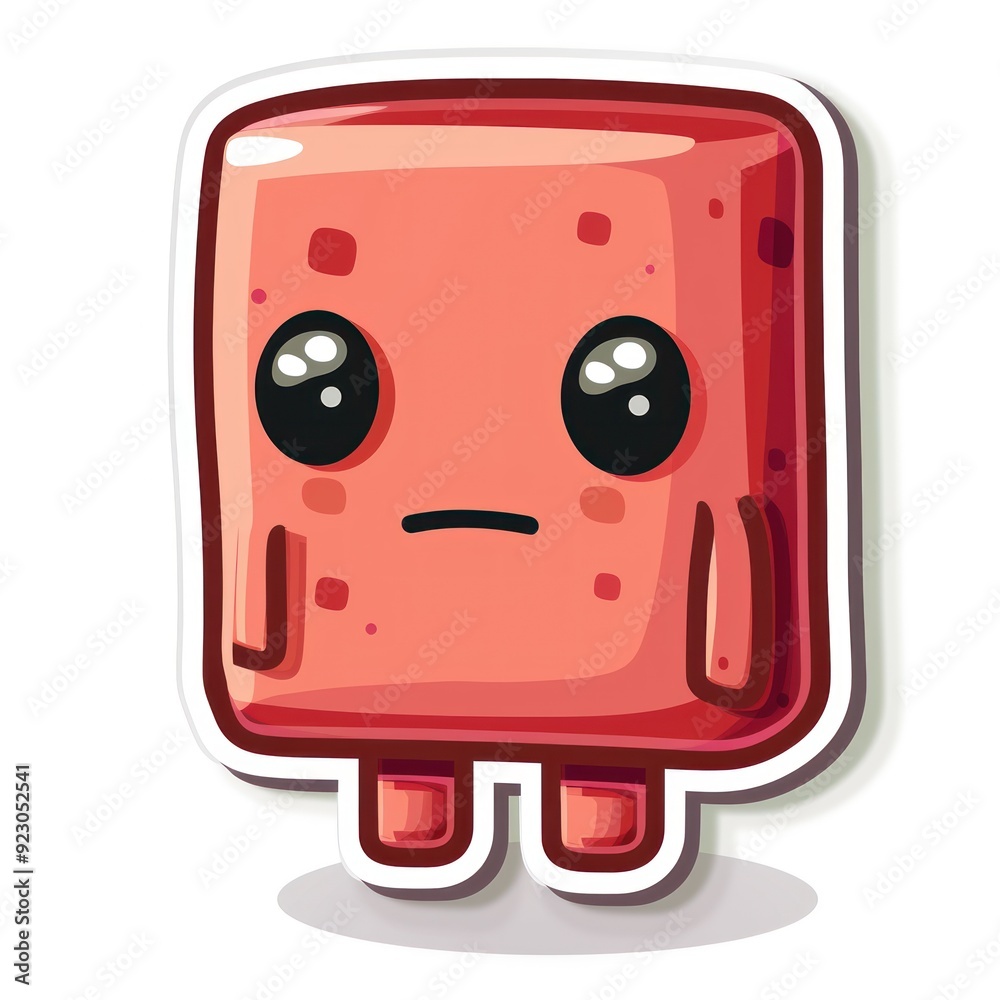 Fototapeta premium A cute, cartoonish character resembling a block with large eyes and a sad expression.