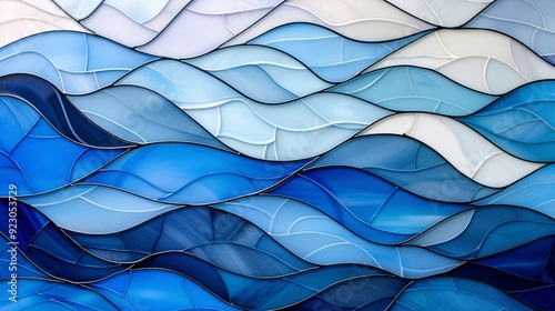 A blue and white wave stained glass.