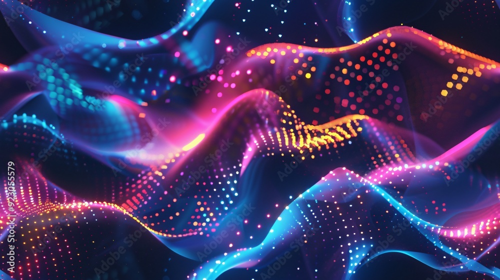 Abstract waving particle technology background. Abstract wave moving dots flow particles. Abstract waving particle technology background. Abstract wave moving dots flow particles.