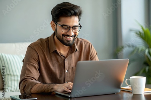 An Indian content marketer developing or writing creative content for blogs, websites, or social media.
 photo