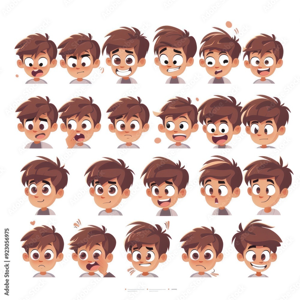 A collection of cartoon facial expressions depicting various emotions of a young boy. A collection of cartoon facial expressions depicting various emotions of a young boy.