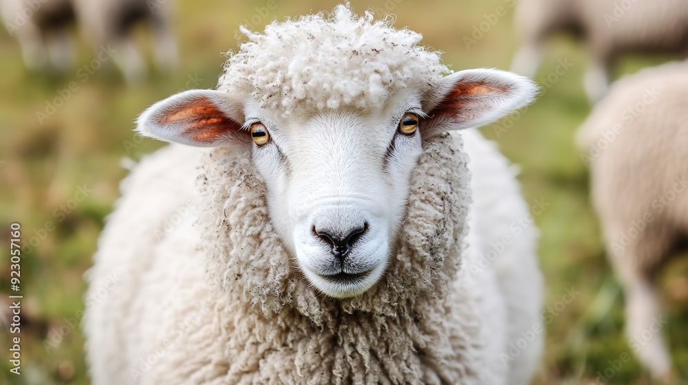 Close-up portrait of a fluffy white sheep with a neutral expression, suitable for animal photography, farming, and nature-related content. Close-up portrait of a fluffy white sheep with a neutral expression, suitable for animal photography, farming, and nature-related content.