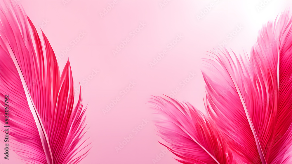 Naklejka premium pink feathers are lined up against a pink background