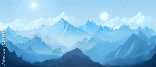 Panoramic views, majestic mountain range, infinite horizon, flat design illustration