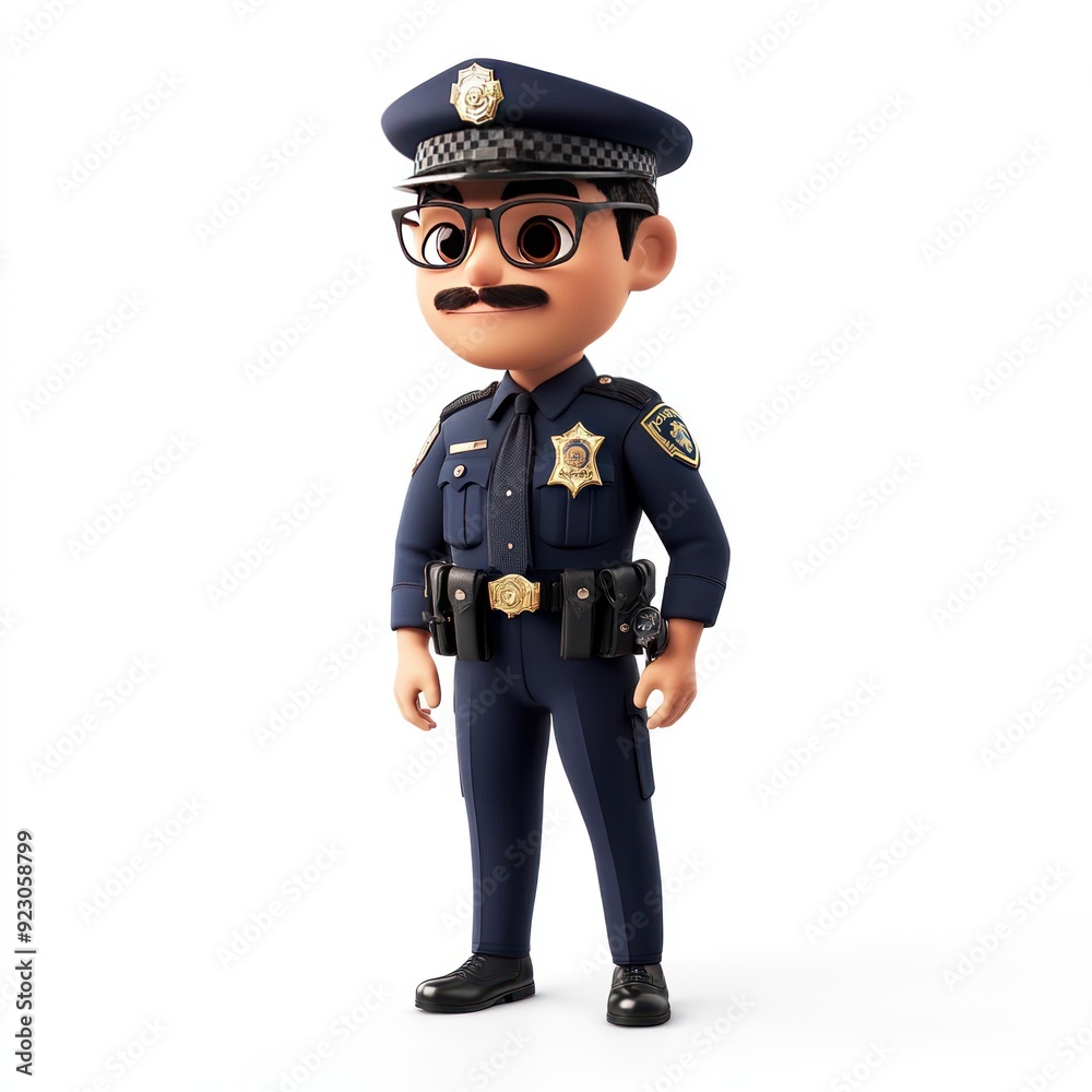 A cartoon-style police officer character in uniform with glasses and a mustache. A cartoon-style police officer character in uniform with glasses and a mustache.