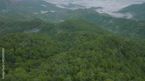 Aerial View of Mountain, Forest, Could at Sakad Mountain from a Drone - Nan Province Thailand
 photo