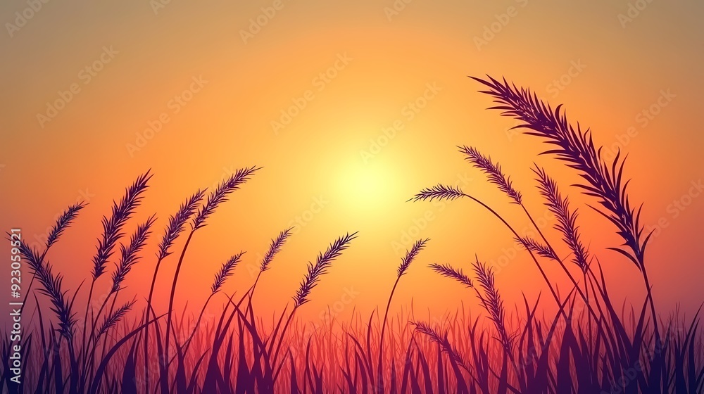 Silhouette of grass stalks against a sunset sky. Silhouette of grass stalks against a sunset sky.