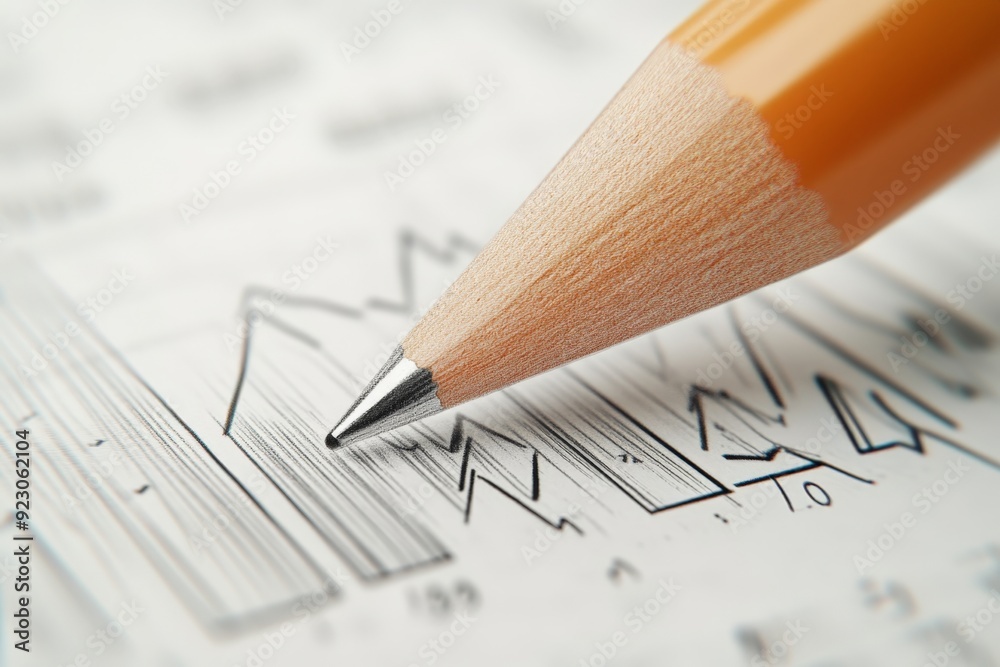 Marketing data chart with 3D realistic look and pencil sketch lines, high resolution, detailed textures, crisp focus