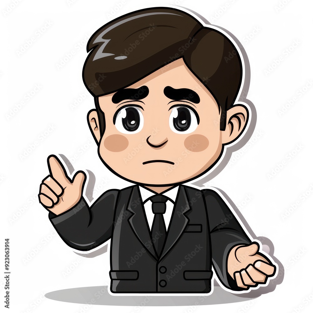 A cartoon character in a suit expressing confusion or uncertainty. A cartoon character in a suit expressing confusion or uncertainty.