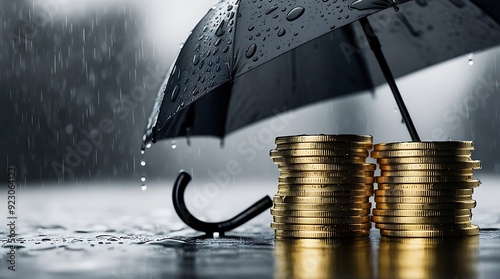 financial security and business profit, featuring currency, protective elements like a shield or umbrella, and possibly graphs or charts illustrating growth or insurance concepts   photo