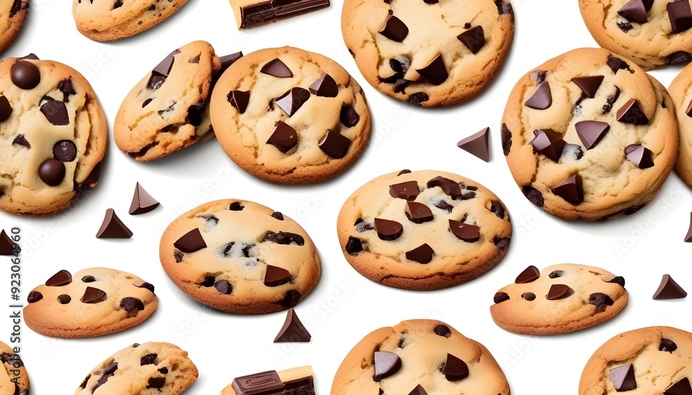 Chocolate chip cookies isolated on white background.