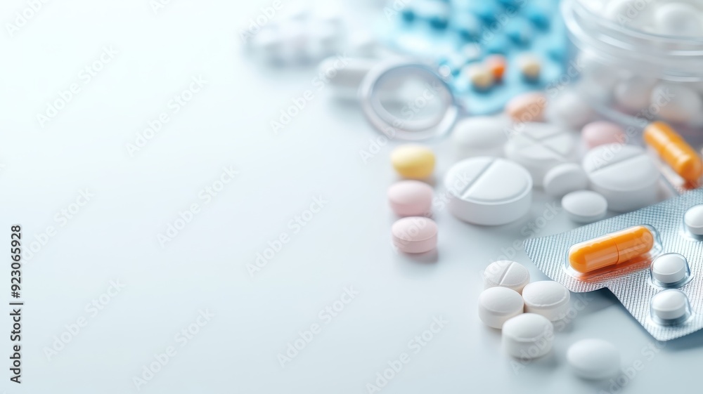 Close-up of various hormonal contraceptives on white surface. Close-up of various hormonal contraceptives on white surface.