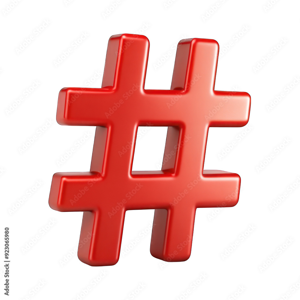 Obraz premium Red hashtag isolated on transparent background