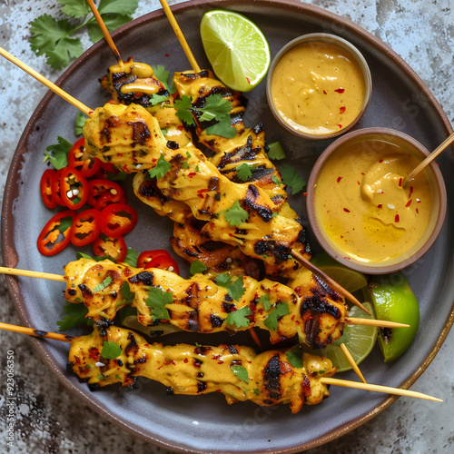Satay With Peanuts Sauce on A Plate