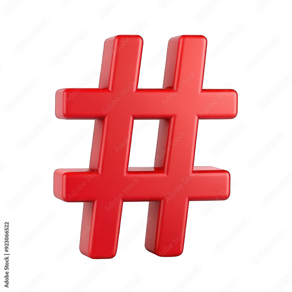 Fototapeta premium Red hashtag isolated on transparent background